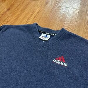 Adidas Men's Sweatshirt Warm Up Cozy Vintage Football Fleece Blue Size XL‎